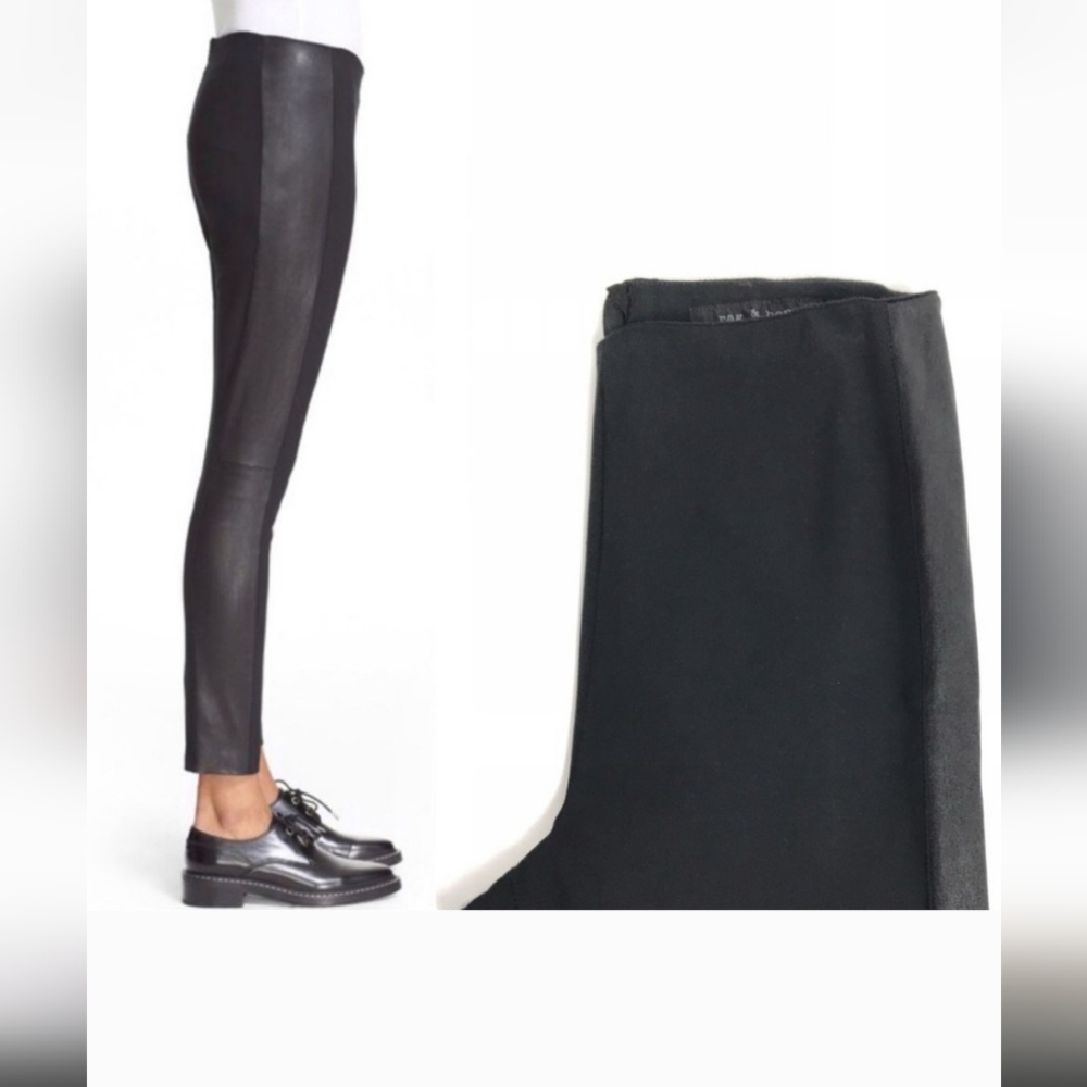 rag & bone Dani Lamb Leather Combo Stripe Ponte Pants Women's Size 6